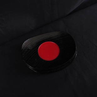 双子商店 中古日本制实木大漆元宝形红色丸纹茶杯托 杯垫