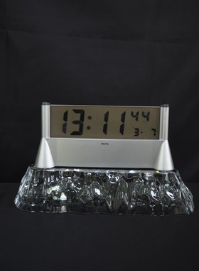 双子商店 孤品中古日本制HOYA水晶底座磁吸电子时钟摆件 屏显有瑕