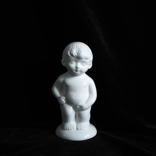 双子商店 孤品中古白色可爱童子男孩陶瓷存钱罐装饰摆件