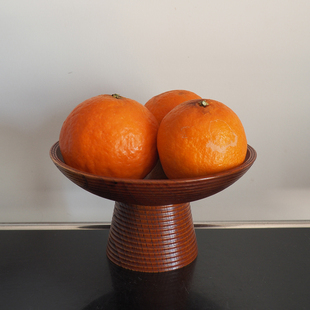 双子商店 中古手工天然实木高台托盘果盘 螺纹高足实木果盘