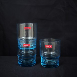双子商店 中古丹麦品牌bodum淡蓝色玻璃杯 叠叠杯水杯