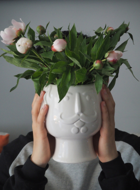 双子商店 创意浮雕人脸陶瓷装饰花瓶 小众北欧胡子男人像花盆