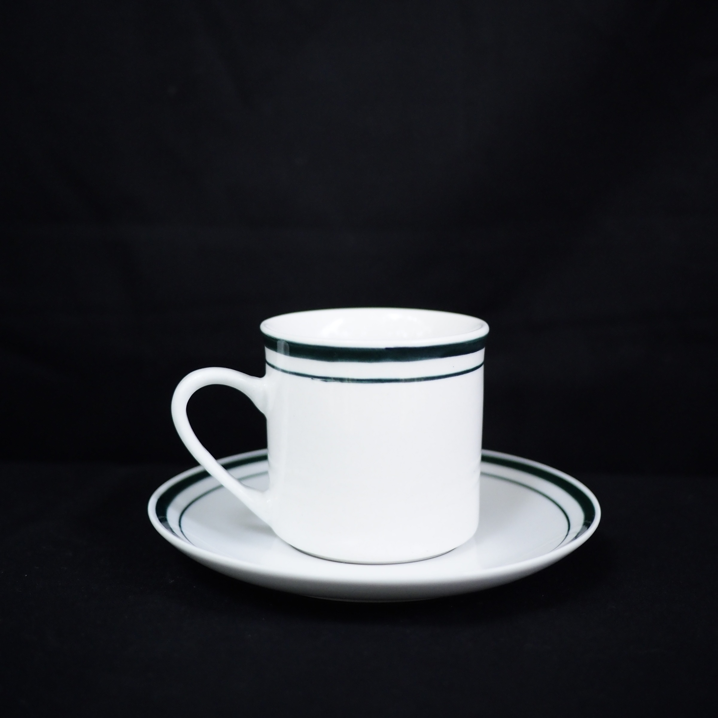 双子商店 孤品中古中国制日本回流手绘墨绿描边复古陶瓷咖啡杯碟