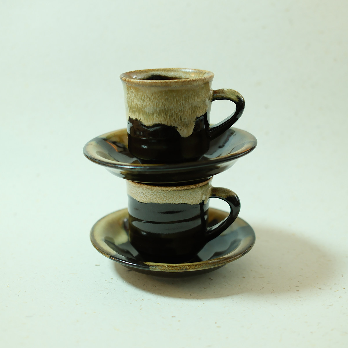 双子商店 孤品中古日本制萨摩烧职人手造窑变天目釉陶制咖啡杯碟