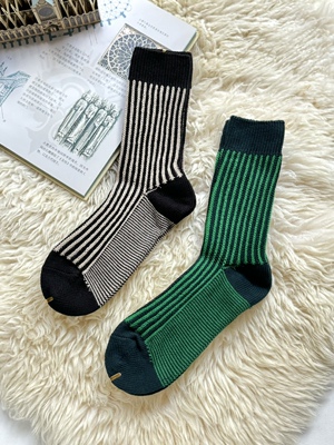 35015袜子男中筒袜秋季加厚棉袜长袜撞色条纹情侣女长袜秋冬款