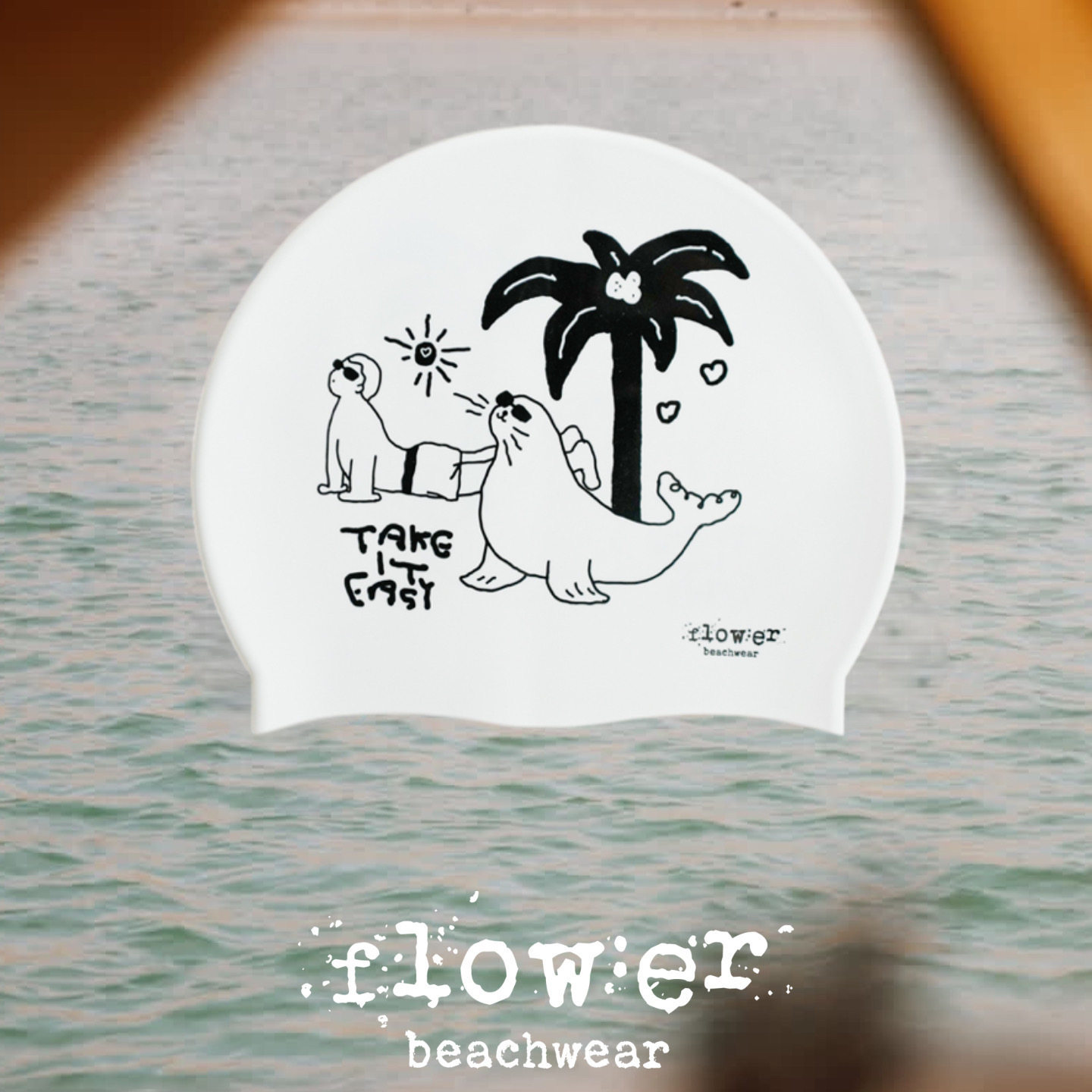 FLOW:ER涂鸦插画风硅胶泳帽 65g加大款大头友好 男女通用