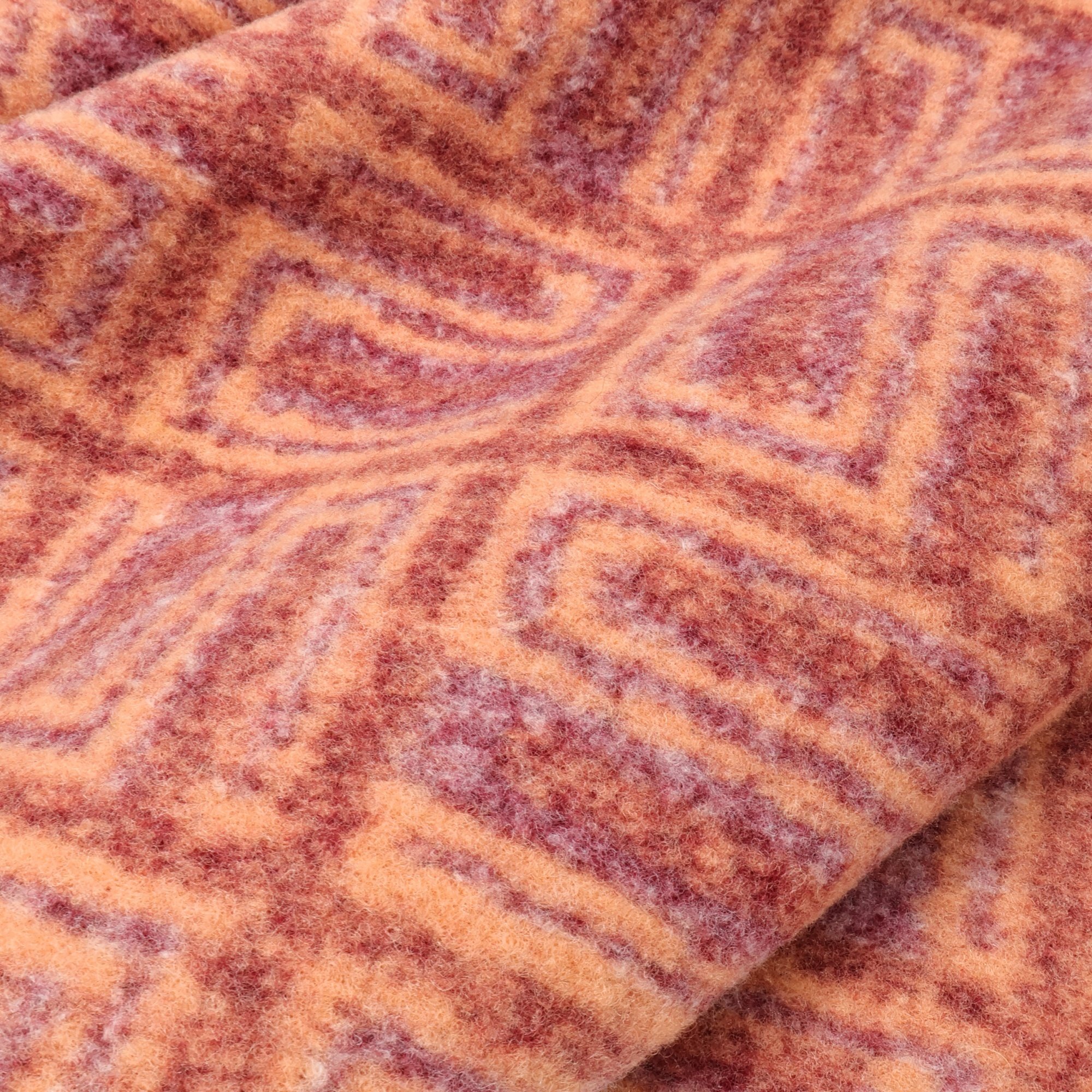 橙红色几何图形弹力千层酥针织羊毛毛呢布料外套大衣半身裙面料B