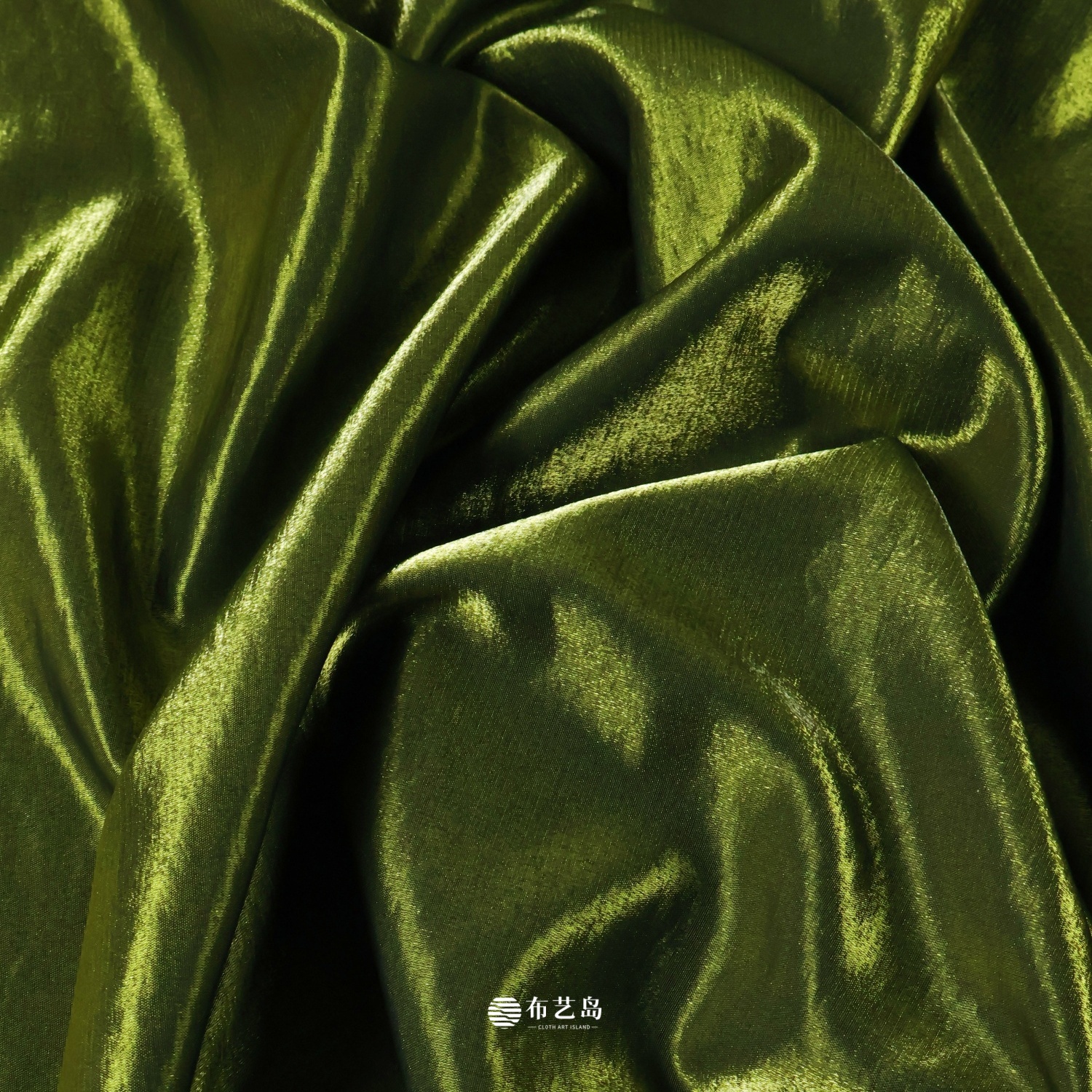 布艺岛 苔藓绿光泽琉璃丝麻亚麻缎面时装面料 连衣裙礼服diy布料C