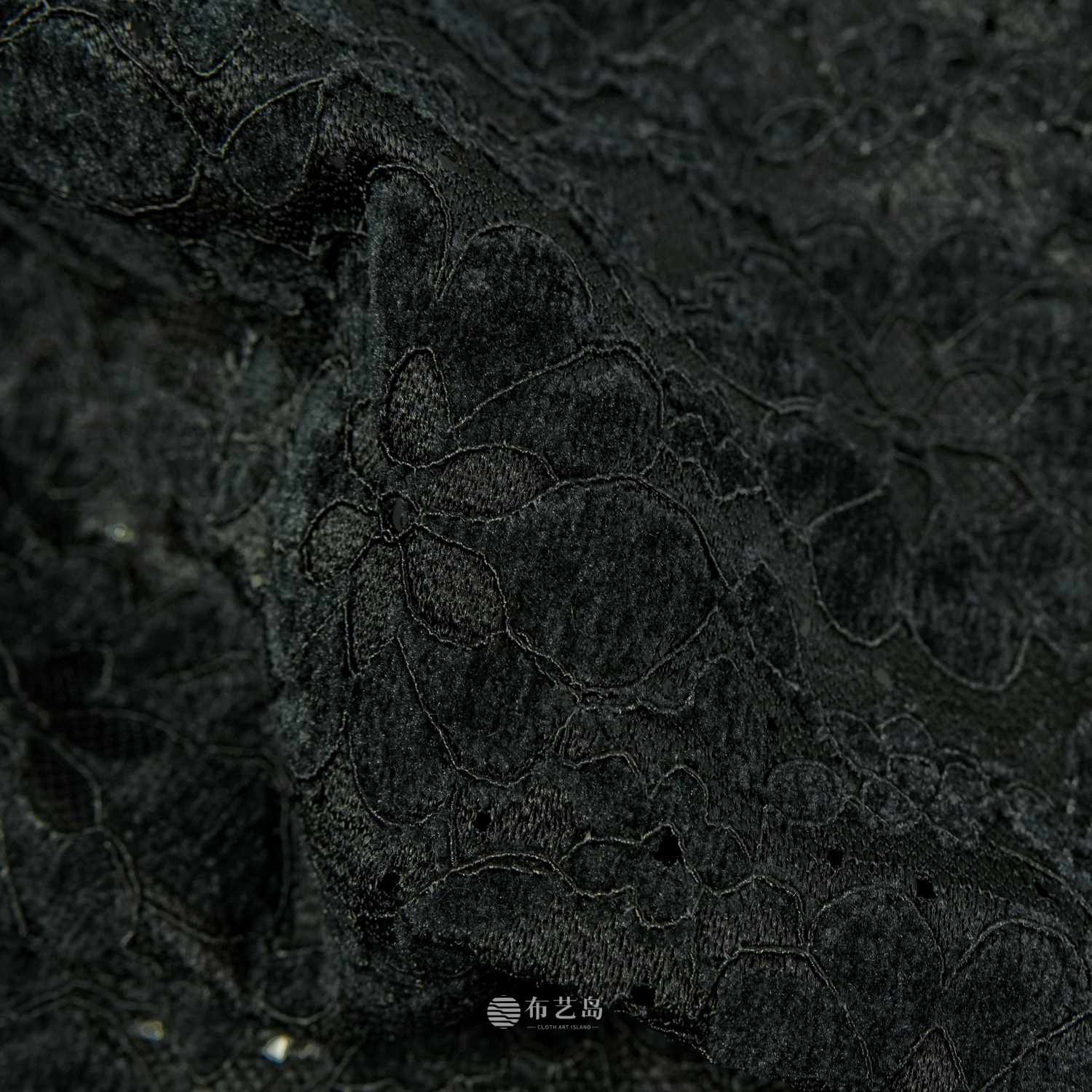 复古黑色提花澳绒镂空蕾丝布料
