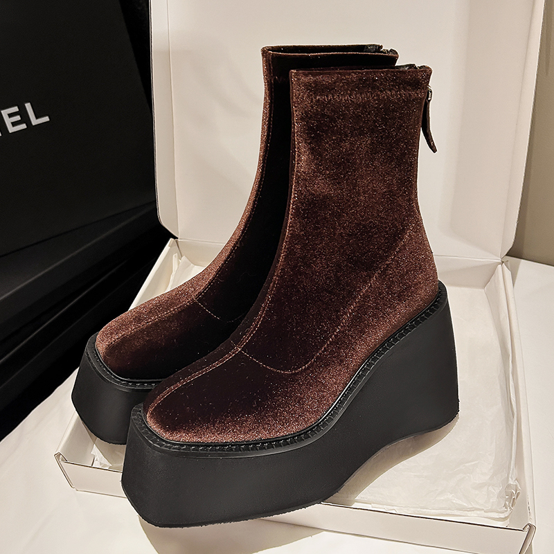 古菲斯奇女鞋松糕跟厚底短筒靴子