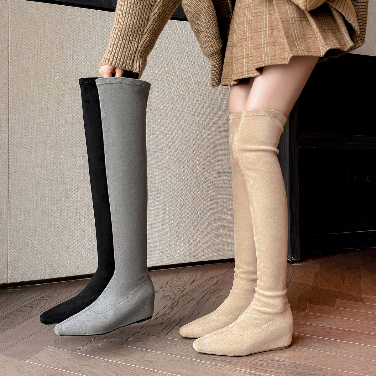 古菲斯奇女鞋内增高长筒靴子过膝