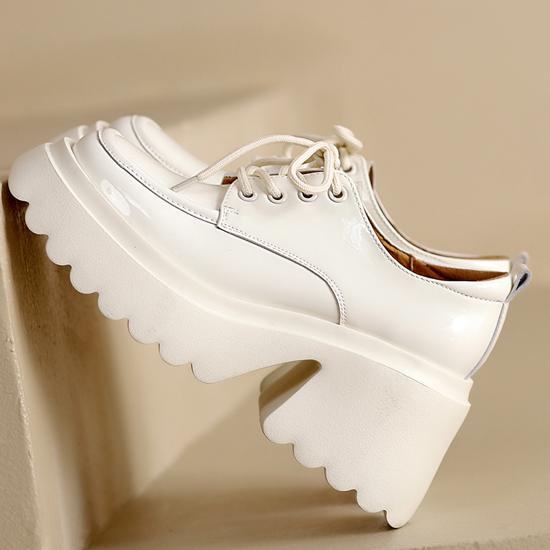 古菲斯奇女鞋粗跟厚底真皮休闲鞋