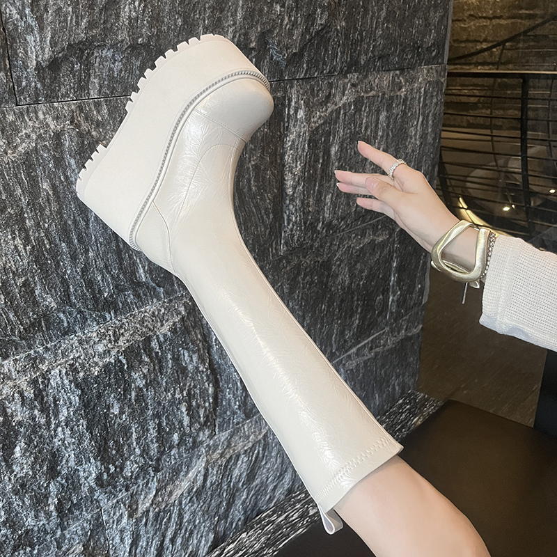 古菲斯奇女鞋松糕跟长筒靴子增高