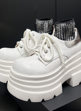 2025春季新款小个子女鞋增高厚底休闲鞋松糕跟真皮单鞋绑带四季鞋