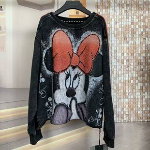 WR潮牌秋冬新重工米妮小个子卡通时尚 宽松圆领卫衣上衣女 大版