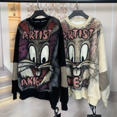 MX潮牌秋冬新款加绒宽松慵懒兔八哥卡通减龄羊羔毛宽松圆领卫衣女