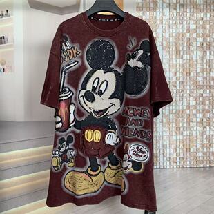 宽松短袖 卡通可爱大版 T恤 重工洗水可乐米奇时尚 WR潮牌秋新款