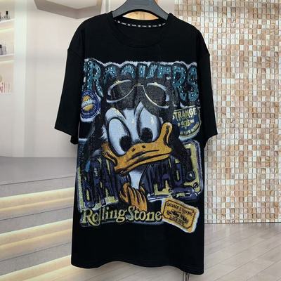 WR潮牌秋新款重工满钻唐老鸭时尚卡通可爱大版宽松短袖T恤