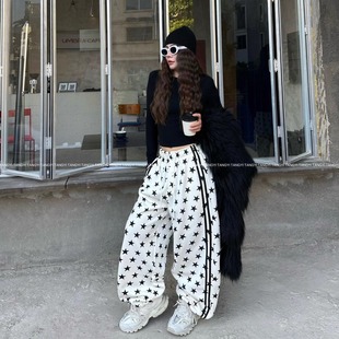 TY秋冬加绒五角星休闲裤女秋冬新款高腰款式显瘦百搭直筒束脚卫裤