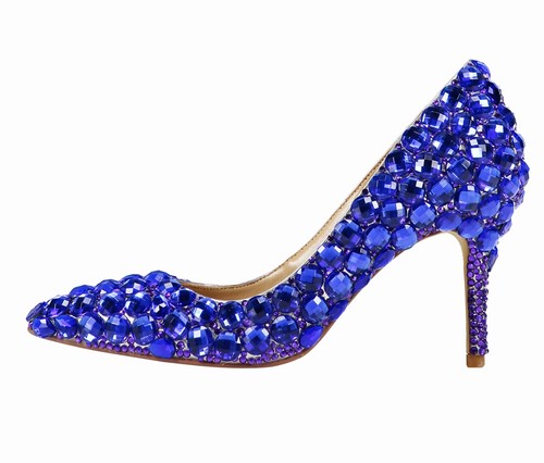 10CM紫色宝石尖头高跟鞋婚宴礼服单鞋彩钻新娘婚鞋外贸跨境定制
