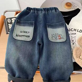 子宝宝潮牌休闲加厚一体绒裤 儿童牛仔裤 小童长裤 款 子 加绒男童冬季