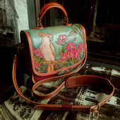 手工真皮男包女包订制牛皮雕花彩绘鹦鹉海棠女款 拎包斜挎包