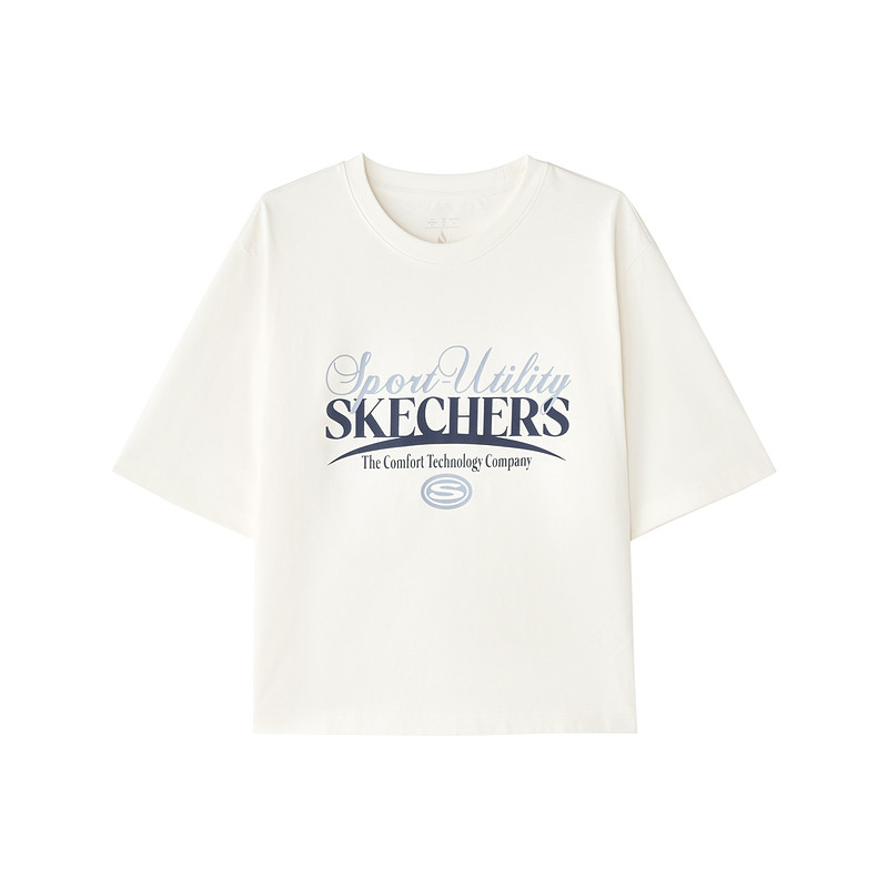 Skechers斯凯奇运动休闲女针织短袖T恤宽大版型潮流百搭L125W100