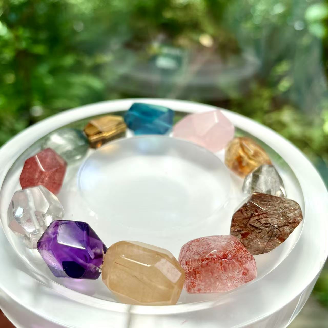 天然金草莓超七魔晶紫水晶黄水晶黑发黄兔毛随形桶珠不规则散双尖
