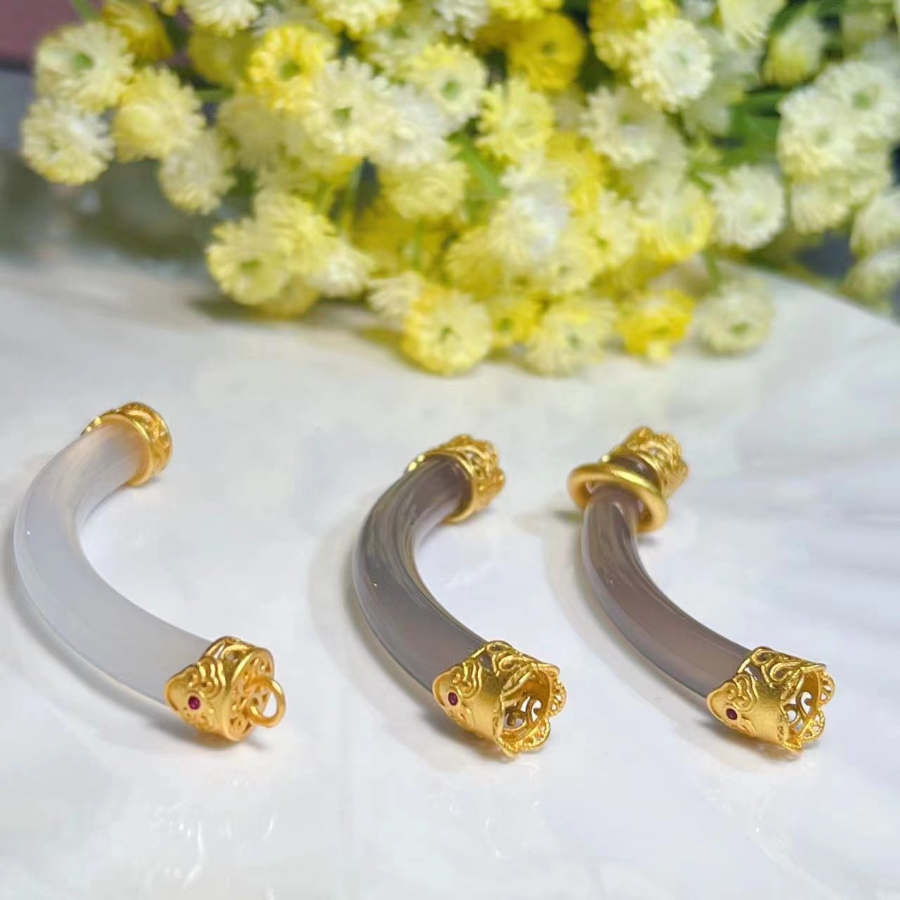 天然玉髓925银镶嵌diy佳品