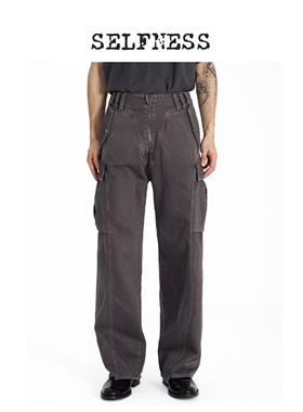 SELFNESS丨原创几何解构阿苏特染做旧男士八口袋高腰工装长裤2色