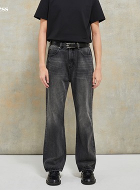 SELFNESS CONE DENIM百搭基本款黑色水洗做旧男士直筒牛仔裤长裤