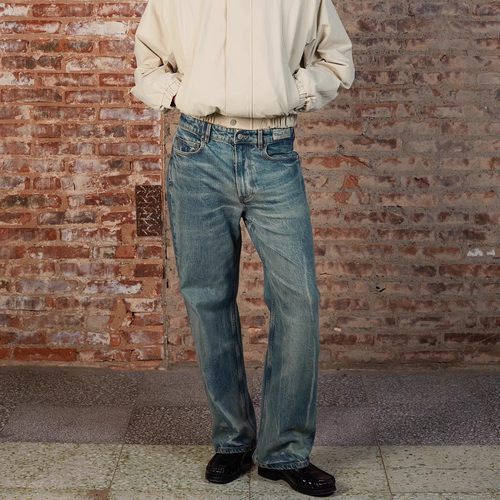 SELFNESS核桃染水洗做旧牛仔裤