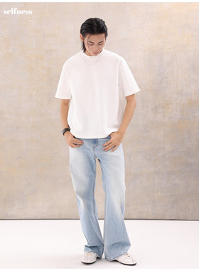 Selfness Vintage Light Blue2021M版型宽松阔腿微喇做旧男牛仔裤