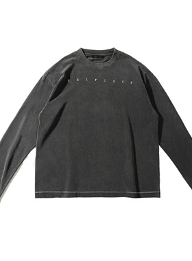 SELFNESS 水洗做旧化单缝线印花磨毛软糯亲肤男士纯棉圆领长袖2色