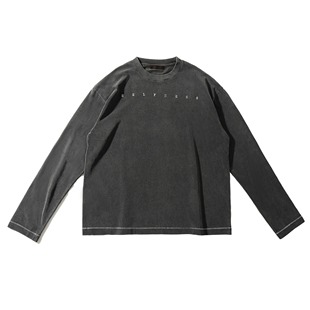 SELFNESS 水洗做旧化单缝线印花磨毛软糯亲肤男士纯棉圆领长袖2色