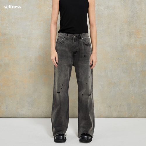 Selfness水洗做旧激光火烧牛仔裤