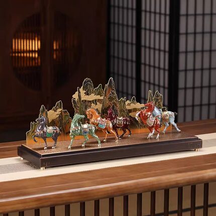 铜千秋骏业摆件昭陵六骏马摆件家居玄关桌面装饰工艺礼品