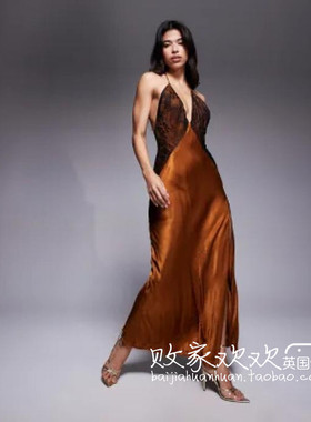 英国代购正品07.08 2025潮流导向 女装新款 吊带缎面长款连衣裙