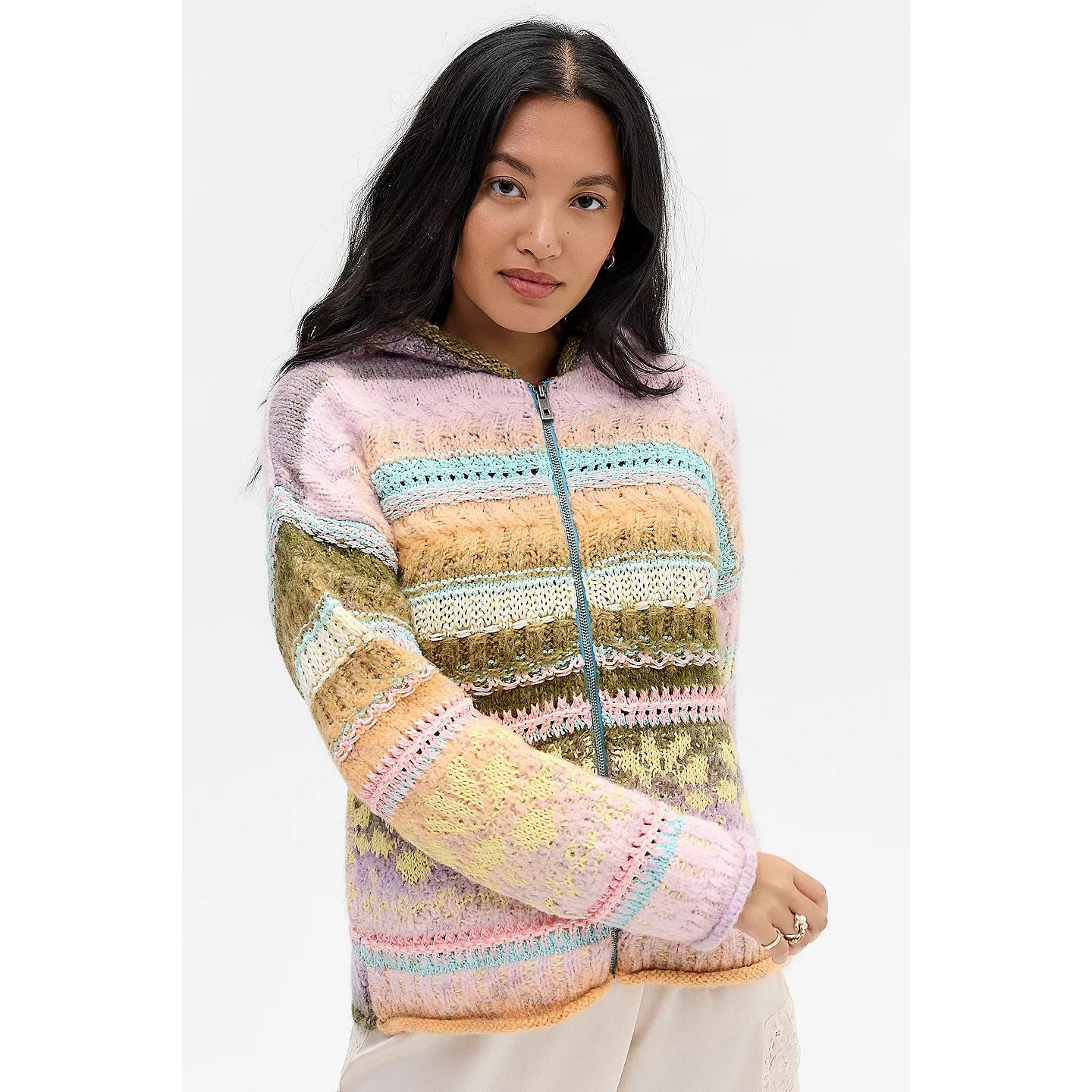 英国代购正品05.16 名品UO 女装新款 连帽渐变色针织百搭开衫