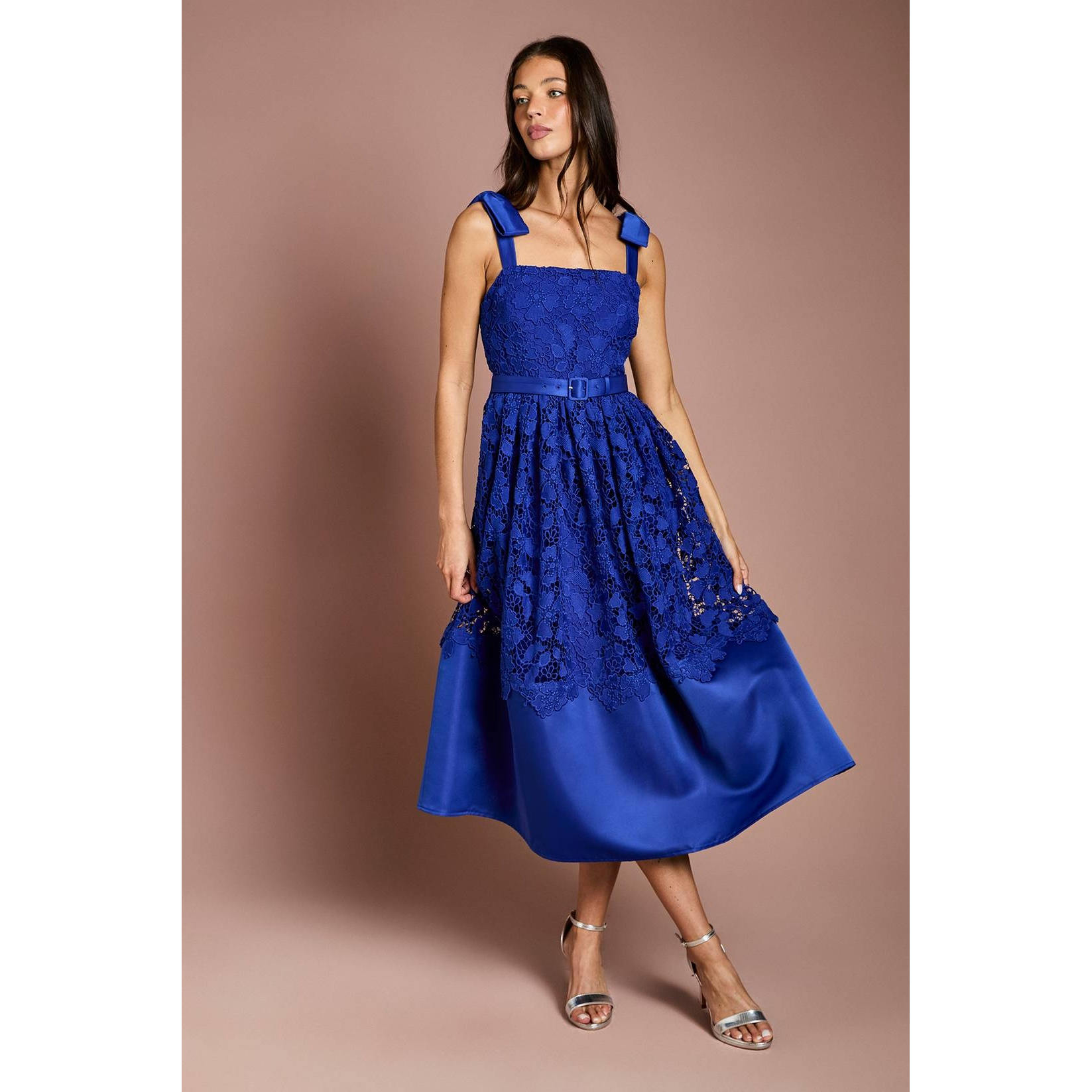 英国代购正品05.03 名品PL 女装新款 时尚蕾丝提花长款礼服连衣裙