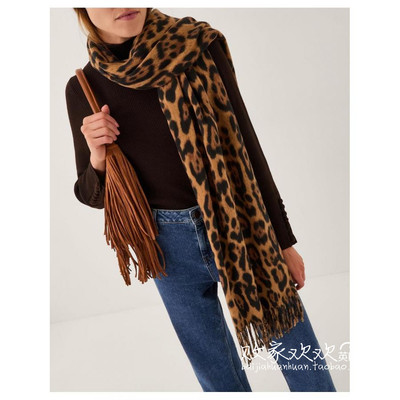 英国代购正品11.03 名品Monsoon 饰品新款 冬季豹纹流苏长款围巾