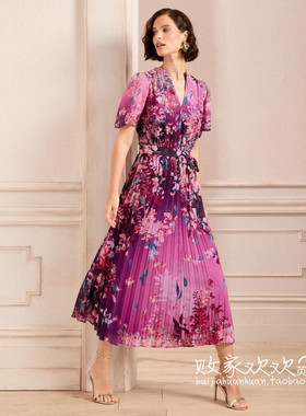 英国代购正品07.03 名品NEXT 女装新款 设计碎花褶皱长款连衣裙