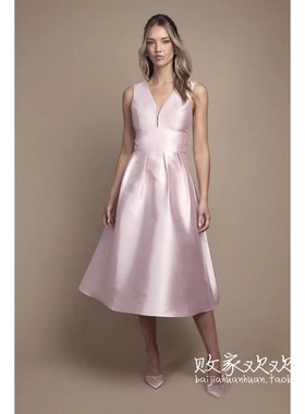 英国代购正品12.12 名品Boohoo 女装新款 设计缎面中长款连衣裙