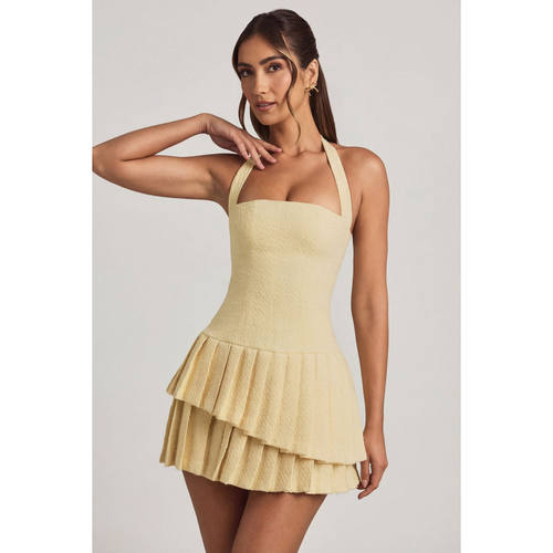 英国代购正品09.09 名品ohpolly 女装新款 挂脖褶皱两层连衣裙