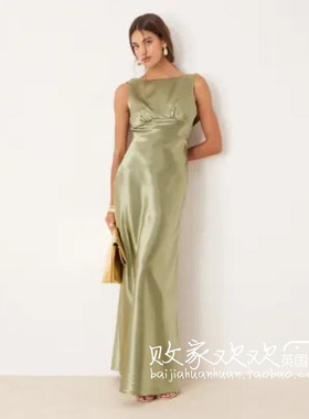 英国代购正品07.08 2025潮流导向 女装新款 设计缎面长款连衣裙