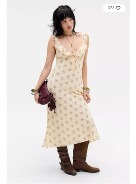 英国代购正品03.20 名品UO 女装新款 时尚吊带碎花长款百搭连衣裙