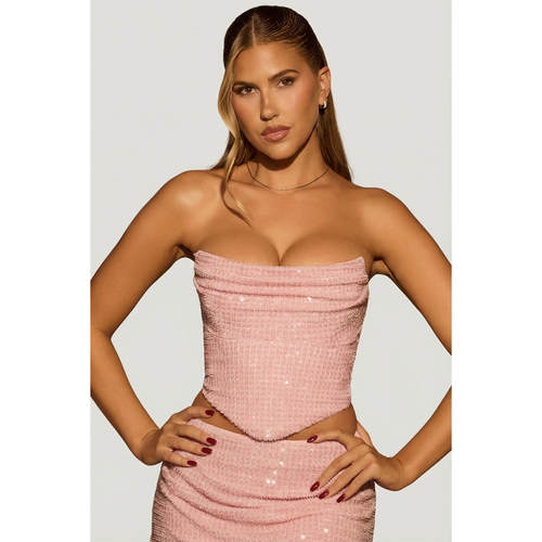 英国代购正品09.10 名品ohpolly 女装新款 法式抹胸束腰闪亮上衣