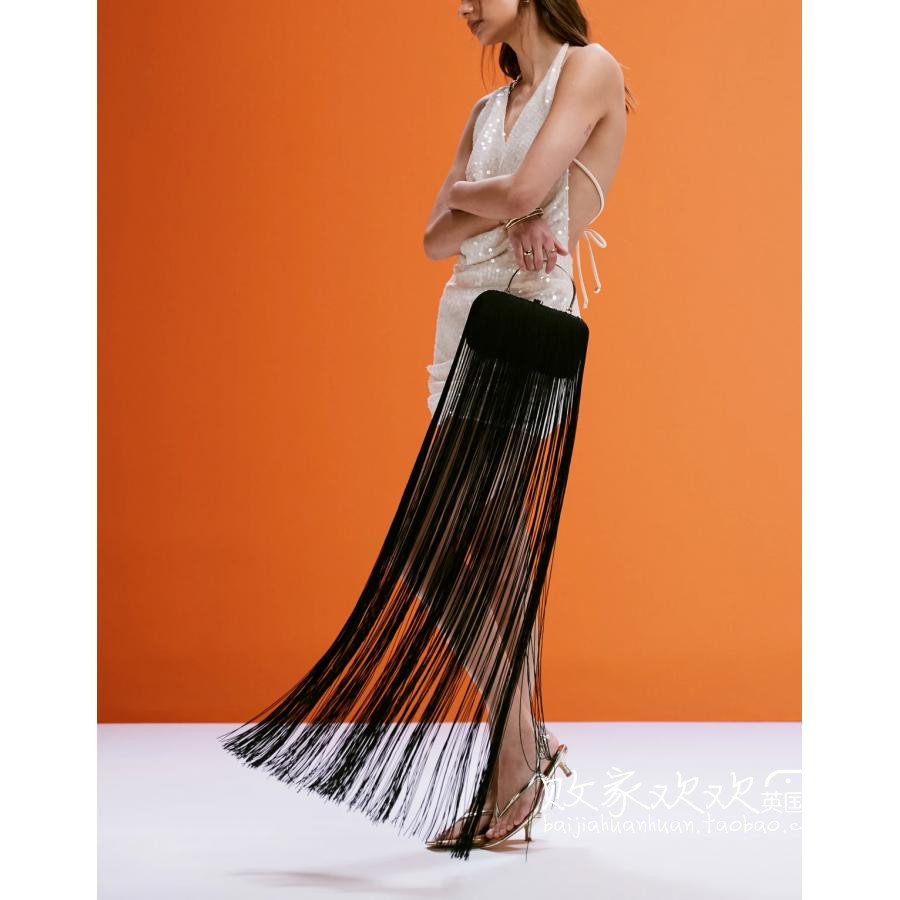 英国代购正品07.14 2025潮流导向 女包新款 深色长流苏设计手提包