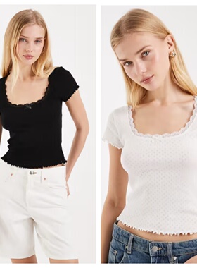 英国代购正品02.25 2026潮流导向 女装新款 蕾丝边修身百搭T恤