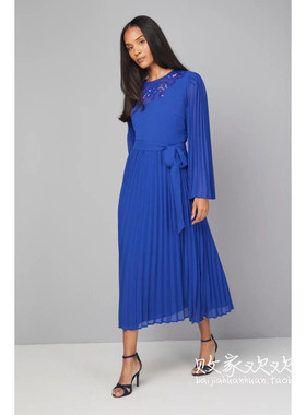 英国代购正品12.12 名品Boohoo 女装新款 设计褶皱长款百搭连衣裙